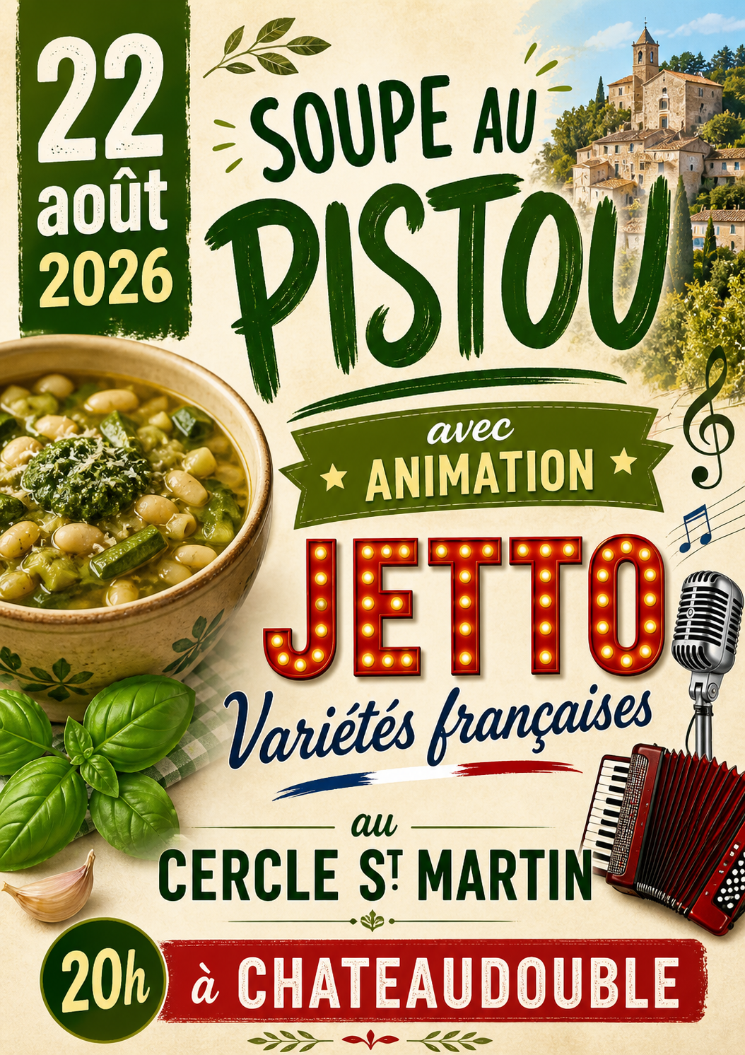 Soupe au pistou,  Cercle Saint Martin, avec animation Jetto